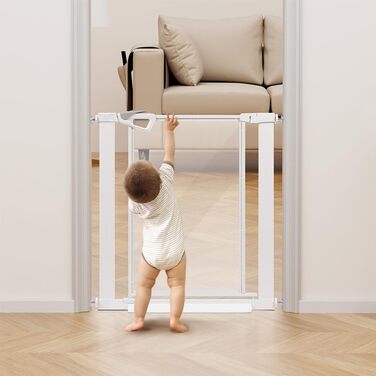 Ворота для собак Unipaws: прозорі, без свердління, ширина 74-109 см, для дверних прорізів та сходів, білий колір