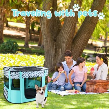 Клітка-забіг для цуценят та собак, розкладна, 70x55x40 см, зелена в клітинку