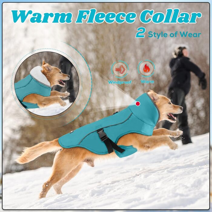 Зимовий теплий намет для собак EMUST, водонепроникний, регульований, для маленьких, середніх та великих собак, зелений, розмір L, блакитний