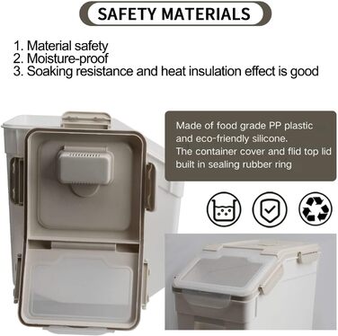 Контейнер для зберігання корму для собак, зерна, рису, борошна: вологостійкий, пластиковий, з кришкою-замком та колесами (сірий)