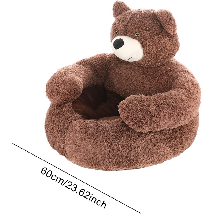 М'яке ліжко для котів та собак: кругле, плюшеве, знімний чохол, 60 см (колір: коричневий)