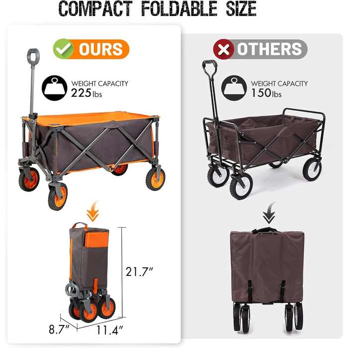 Складаний візок Bollerwagen для кемпінгу, саду, пляжу та покупок (100 кг, оранжевий)