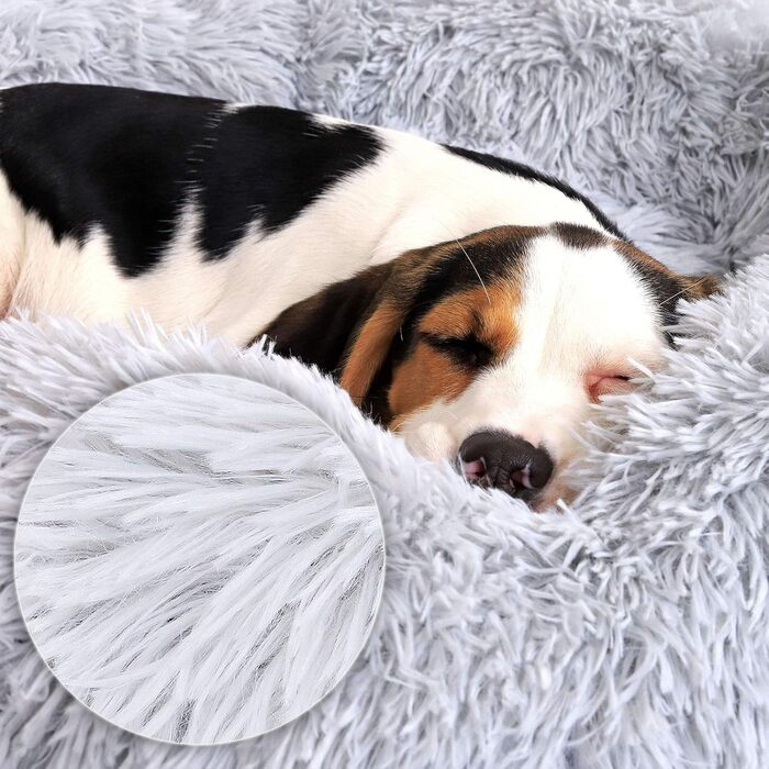 Кругле ліжко для собак та котів Lionto, Ø 60 см, сірий колір, м'який плюш, товста підкладка, 60x60x20 см