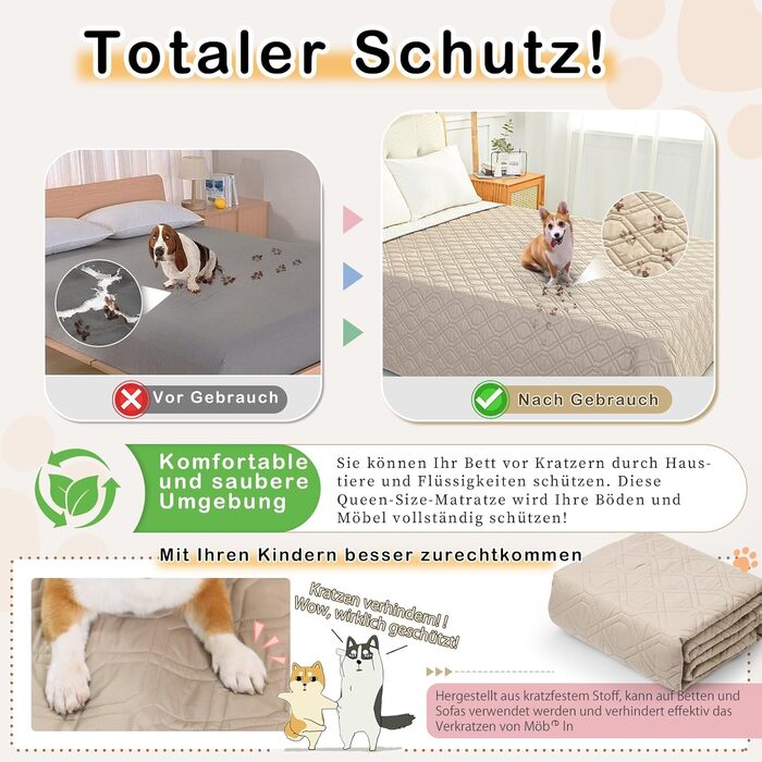 Водонепроникний килимок для собак GYURO - двосторонній, м'який, 97 x 190 см (Хакі) - для великих і маленьких собак, захист дивану, ліжка, авто, придатний для прання