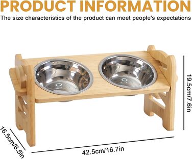 Підвищена годівниця для собак з бамбука з регулюванням висоти, 2 миски з нержавіючої сталі, нахилена годівниця для собак і котів, довговічна