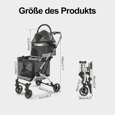 Візок для собак 3-в-1 до 24 кг, складний, для маленьких собак та котів, візок-кіндерваген для собак