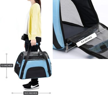 Сумка-переноска для домашніх тварин з м'якими боковинами, блакитна. Розміри: 47 x 24 x 33 см