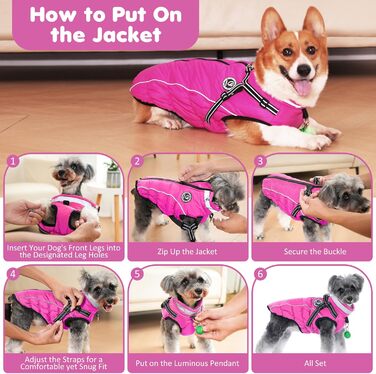 Водонепроникний зимовий одяг для собак HezzLuv, тепла куртка для собак з отвором для повідка, рожевий, 4XL