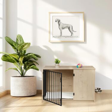 Клітка для собак Relaxdays, сіра/чорна, розмір 65,5x102x60 см, з двома мисками, з дерева, MDF & сталь