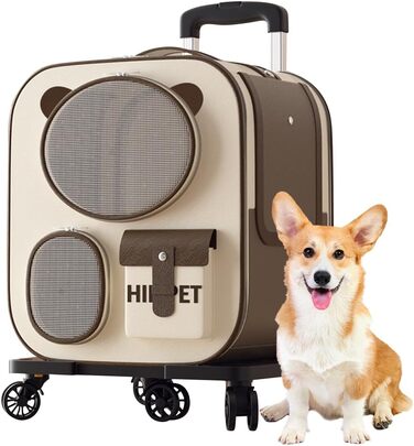 Рюкзак для тварин Galatée з колесами, зручний рюкзак для котів з знімними колесами, переноска для тварин на колесах, рюкзак для собак, ідеальний для подорожей/походів/відпочинку на природі (колір: коричневий)