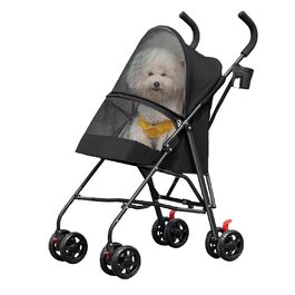 Дитяча коляска для тварин з підстаканником, переносна сумка для маленьких собак та котів, складна, до 15 кг (Чорний)