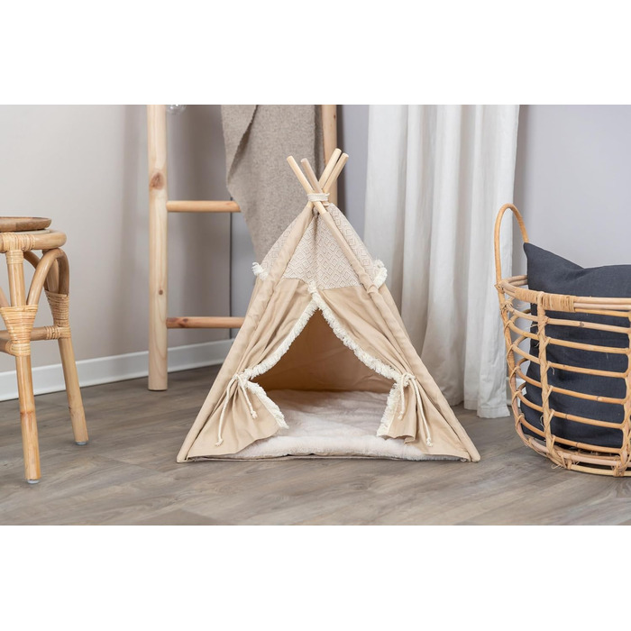 Тipi для собак та котів Trixie Boho з антиковзким покриттям, бежевий, 55x65x55 см - з знімним, пральним подушечкою