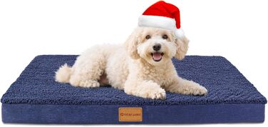 Ортопедичне ліжко для собак Patas Lague, велике, 91,4 x 61 см, м'яке, водонепроникне, з піною, знімний, пральний чохол, антиковзаюча підкладка, рожевий колір (S:20x15x3.5 IN, Marineblau)