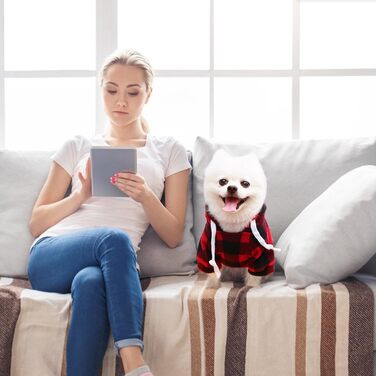 Теплий зимовий пуловер для собак з капюшоном та кишенею, в клітинку, розміри S-5XL (2XL, чорно-червоний)