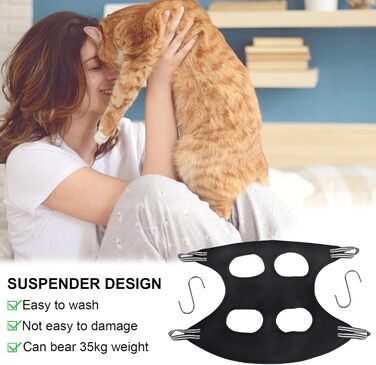 Гамак для собак з S-гачками. Гамак для собак та котів, грумінг, догляд за шерстю, купання (Чорний, до 35 кг)