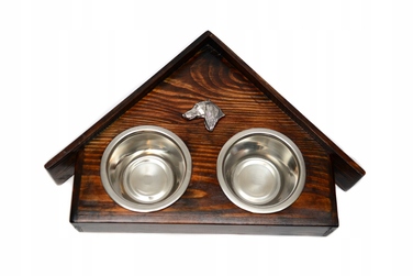 Підставка з мисками для собак із масиву дерева та сталевими мисками, для перської борзої та салюкі