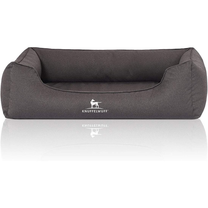 Ортопедичне водонепроникне ліжко для собак Knuffelwuff Leon з велюру, ручної роботи, розмір M-L, 85 x 63 см, антрацит. Знімний, пральний чохол. Підходить для великих, середніх та маленьких собак.