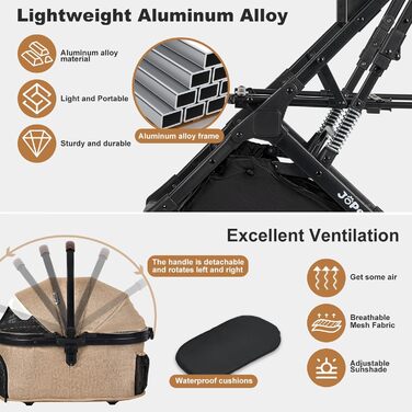 Дитяча візок для домашніх тварин: собак та котів, алюмінієвий каркас, компактний, складаний, з сумкою, сірий