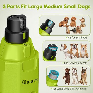 Шліфувальник кігтів для собак Gimars: 6 швидкостей, LED-підсвічування, USB-зарядка, 3 насадки (зелений)