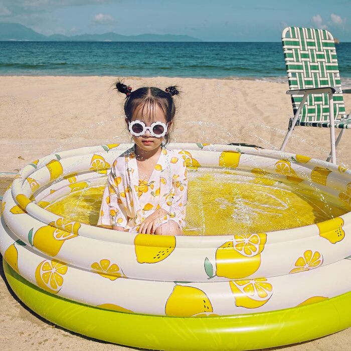 Дитячий надувний басейн Float Joy з розпилювачем, 150x45 см, для дітей, немовлят і домашніх тварин, лимон, для балкона та вулиці