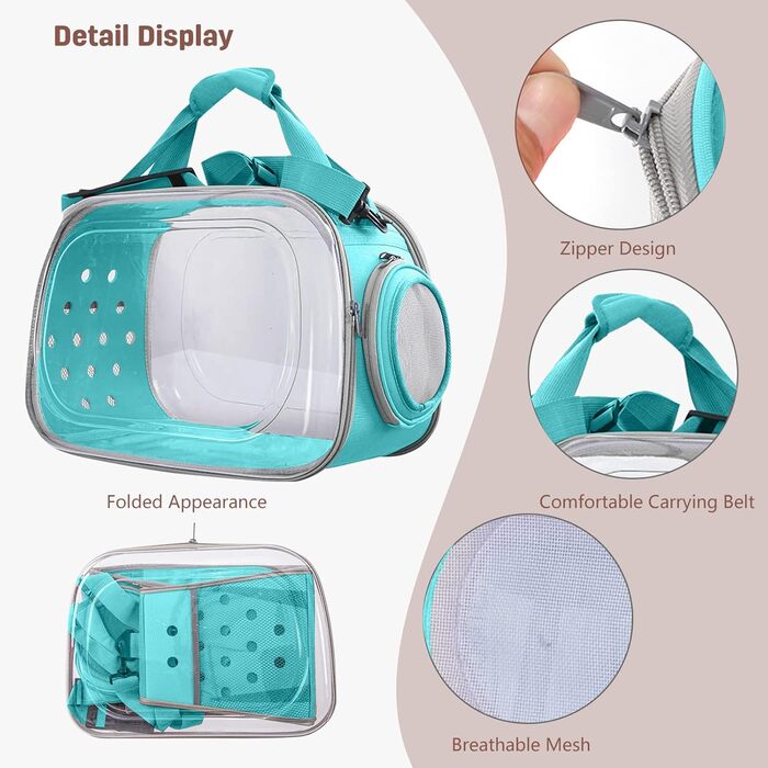 Транспортна переноска для собак та котів PETCUTE, складана та миюча, для подорожей літаком (Скай Блю)
