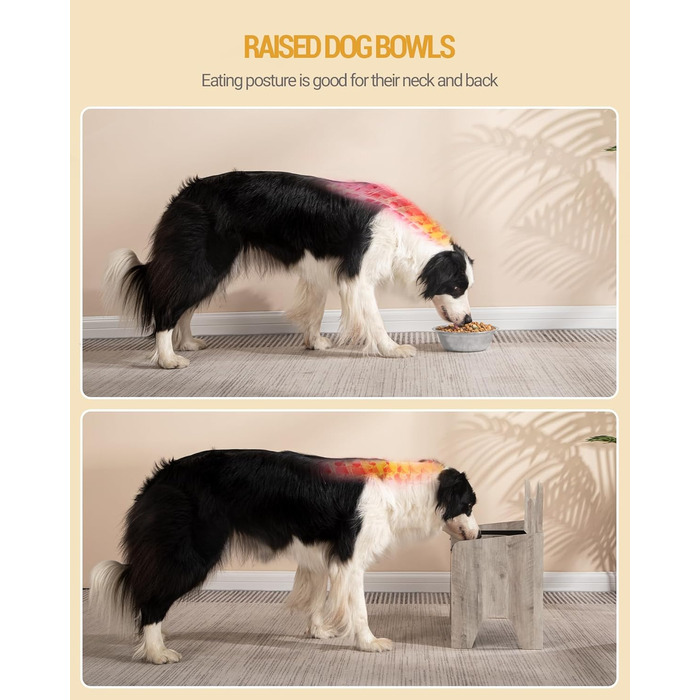 Підвищені годівниці для собак Hzuaneri з нержавіючої сталі, набір з 2 шт., антивитікаючі, для великих та середніх собак, Greige PB07105B