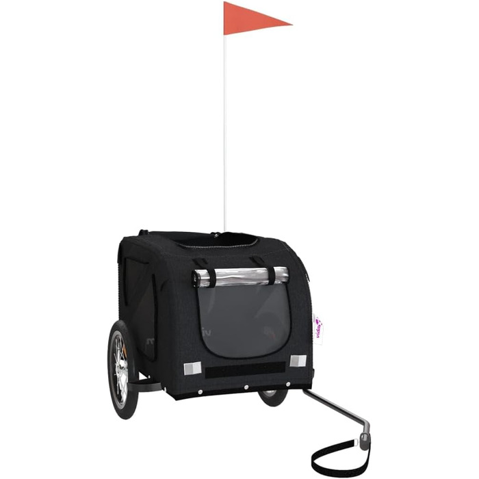 Причіп для собак VidaXL, причіп для тварин з відбивачами та прапорцем, вантажопідйомність 45 кг, Oxford-тканина, чорний (125 x 63 x 66 см)