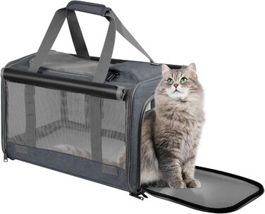 Транспортна сумка для кота та собаки Qoosea, складана переноска для домашніх тварин з регульованим плечовим ременем, сітчаста переноска для котів та собак малого та середнього розміру, сіра