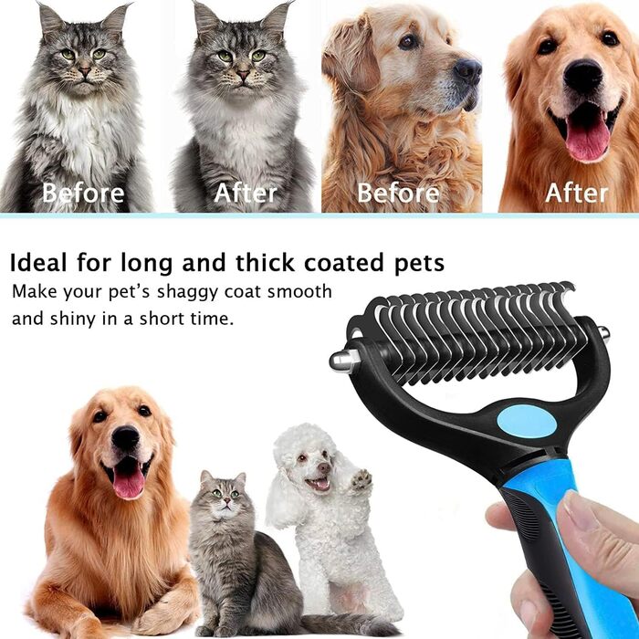 Гребінець для підшерстка собак та котів, набір для догляду за шерстю, синій