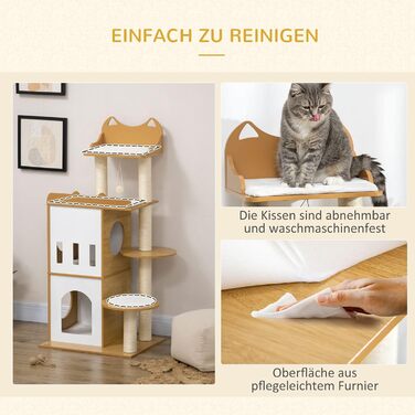 Дерев'яний кігтеточки PawHut 133 см з 2 будиночками для котів, кріплення для лазіння, сучасний дизайн, з корисними аксесуарами, для дому