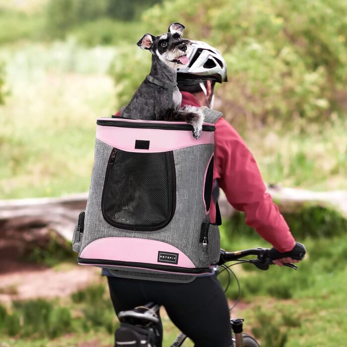 Рюкзак для кота та собаки Petsfit - зручний та дихаючий, до 5 кг, з сіткою та регульованим ременем, зелений (сірий & рожевий)