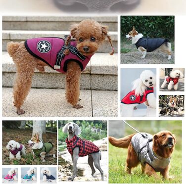 Водонепроникна зимова куртка для собак з інтегрованим шлейкою, зручна та регульована, з відбиваючими елементами. Підходить для маленьких та великих собак.