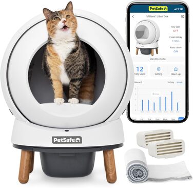 Автоматичний туалет для котів PetSafe ScoopFree SmartSpin з самоочищенням, сучасною системою контролю запаху, керуванням через додаток, моніторингом здоров'я, підходить для будь-якого наповнювача, до 2 тижнів автономної роботи