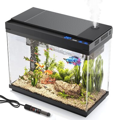 Акваріум Vehipa Nano 9L з підсвічуванням, фільтром, обігрівачем та зволожувачем повітря, UHD-скло, чорний