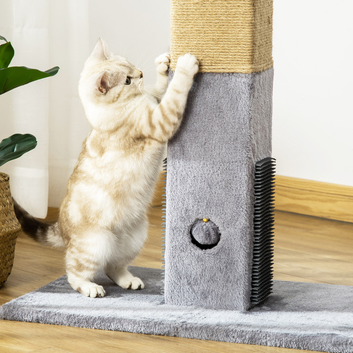Кігтеточка PawHut Кігтеточка для котів 79см з джутовою мотузкою та іграшкою плюшевий сірий для активних ігор та відпочинку