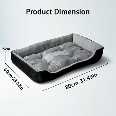 Лежанка для собак середнього розміру з високими бортиками та знімним чохлом, 80x60x15 см (Сірий), BLACK