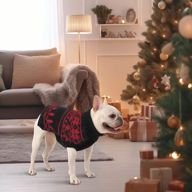 Пуловер для собак на Різдво, теплий зимовий пуловер для маленьких собак, без рукавів, розміри XS-2XL (XXL: обхват грудей 71 см), чорний з сніжинками