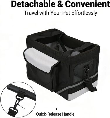 Фahrradkorb Für Kleine Hunde, Abnehmbarer Haustier Fahrradkorb Aus Stoff, 38x28x25cm - Leicht, Wasserfest, Schnelle Montage Für Fahrradlenker