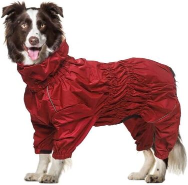 Водонепроникний дощовик для собак на 4 лапи з отвором для шлейки, червоний, XXXL