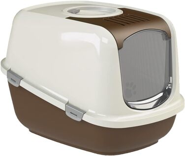 Туалет для котів PeeWee XXL EcoDome з кришкою, закритий котячий туалет з 3 кг деревних гранул, коричнево-слонової кістки