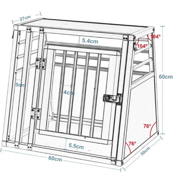 Алюмінієва клітка Woltu для середніх собак, 50 x 60 x 60 см