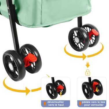 Дитяча коляска для собак та котів OHMG 3 в 1, зелена, складна, з 4 EVA-колесами, ручка, 3 вікна з сітки, тримач для напоїв, для маленьких та літніх собак, тролей для людей з обмеженими можливостями (50 x 70 x 95 см)