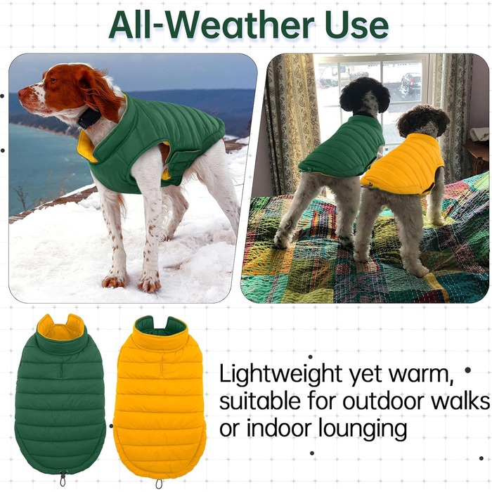 Водонепроникний та вітронепроникний теплий зимовий жилет для собак Lelepet, XS, зелений