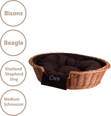 Корзина для собак та котів з плетеної лози з подушкою, 60x43x16 см