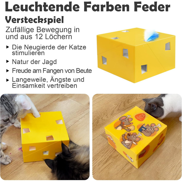 Інтерактивна іграшка для котів MigiBox: електрична мишка з 7 отворами, інтелектуальне перо, паперовий корпус, перезаряджається, 4 пера (MigiBox Plus Upgrade)