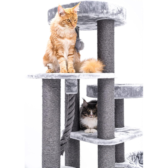 Когтеточка для великих котів Petrebels Scenic View 197 XXL, міцна, для Мейн-кунів, товсті стовпи Ø12 см, сіра/світло-сіра