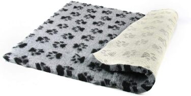 Преміум ковдра для собак ProFleece, сіра з чорними лапами, 75 x 50 см | Антибактеріальна, антиалергенна, неслизька, дихаюча, ізолююча