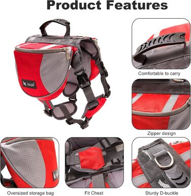 Шлейка для собак середніх та великих порід PETCUTE, регульована, для прогулянок, тренувань, з ручкою, світловідбиваюча, червона (S)