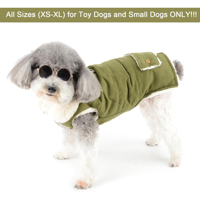 Зунеа - тепла куртка для собак маленьких порід, з флісовою підкладкою, для цуценят, зимовий одяг з кільцем для повідка, захист від холоду, жилетка, куртка, плащ, для Чихуахуа, Пуделя, розмір M, зелена