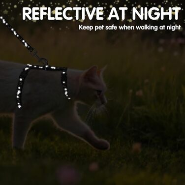Шлейка для кота PAWCHIE з повідком та нашийником, вихідний замок, регульована, світиться в темряві, для кошенят, прогулянки на вулиці, чорний, середній